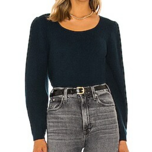 White + Warren Sweaters - White + Warren Cashmere Square Neck Puff Sleeve Pullover Dark Ivy Size Small